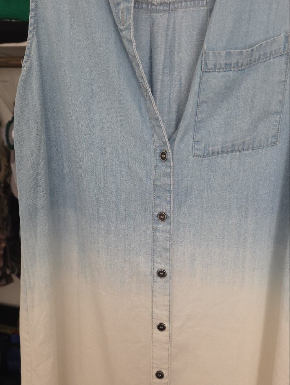 lovestitch Light Blue to White Ombre Sleeveless Button-Front Tunic - Picture 3 of 9